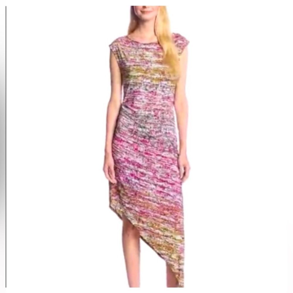 BCBGMAXAZRIA Multicolor Cap Sleeve Asymmetrical Knee Length Cocktail Dress M